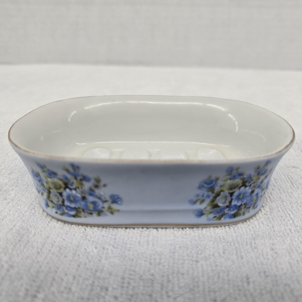 Vintage Lefton Hand Painted Blue Floral Soap Or Trinket Dish #7973 Japan